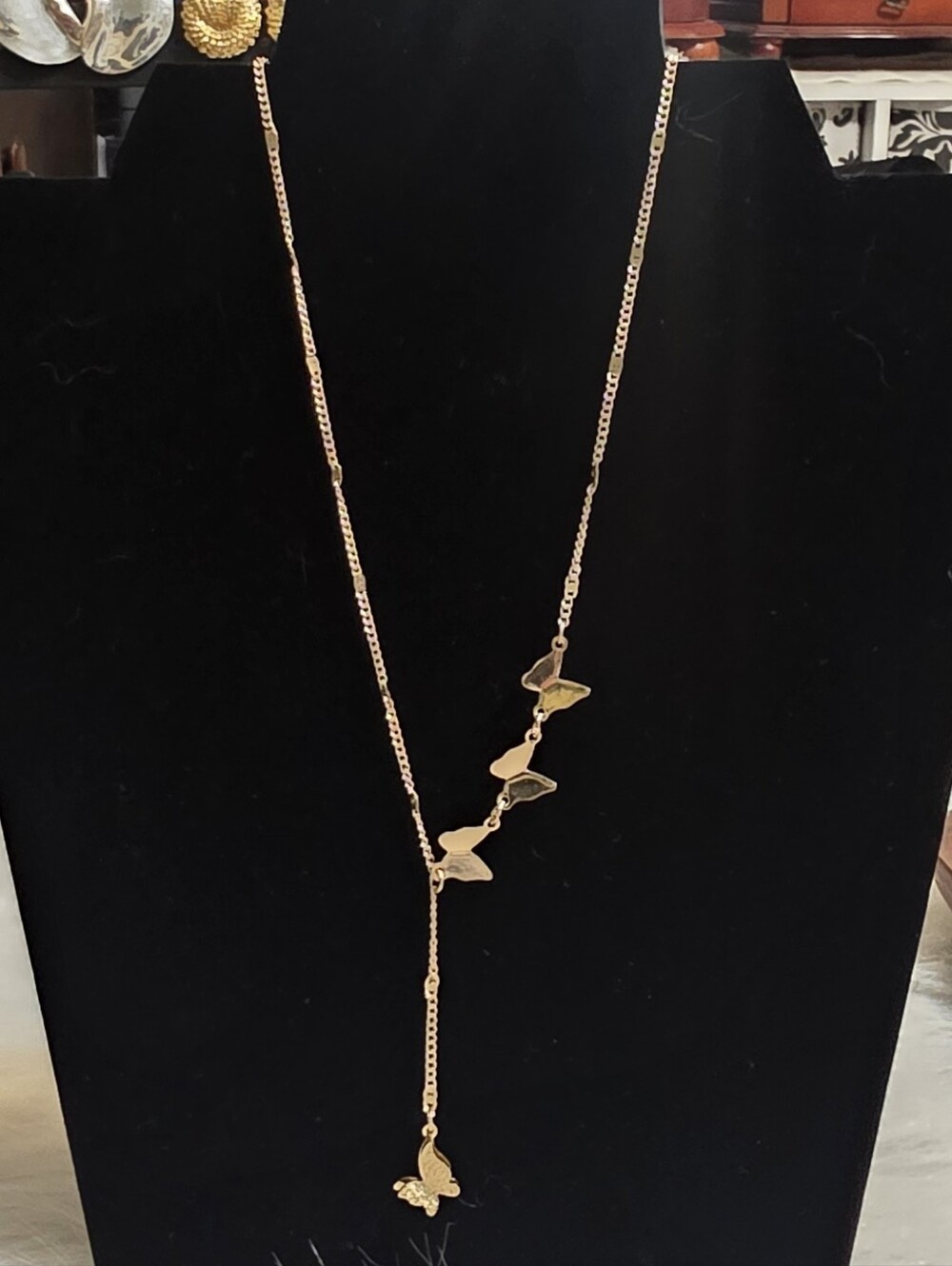 Delicate Gold Butterfly Y-Necklace Adjustable 16"-18"